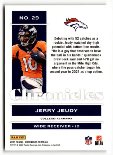 Jerry Jeudy football card from 2021 Panini Chronicles Pink with original gloss finish