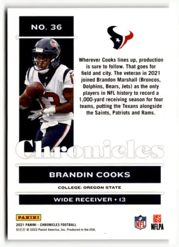 2021 Panini Chronicles Pink Brandin Cooks football card with original gloss texture