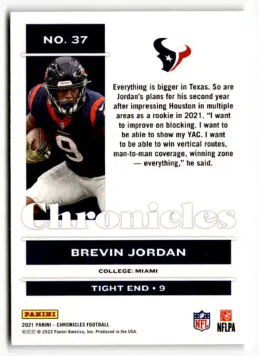Brevon Jordan football card from 2021 Panini Chronicles Pink showcasing original gloss