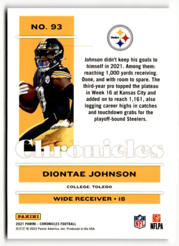 Diontae Johnson 2021 Panini Chronicles Pink football card with original gloss finish