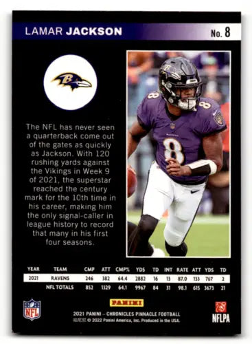 Lamar Jackson football card from 2021 Panini Chronicles Pinnacle with original gloss