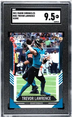 Graded 2021 Panini Chronicles Trevor Lawrence Score rookie card in SGC 9.5
