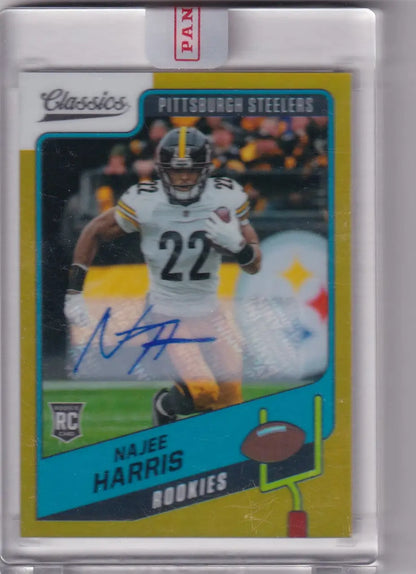 Autographed Najee Harris football rookie card in protective case from Panini Classic Auto series