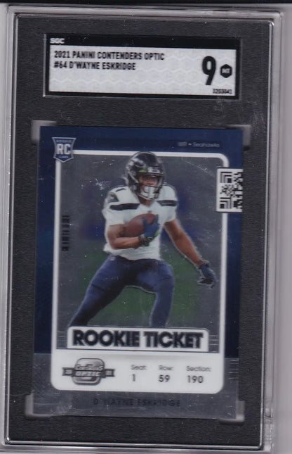 Graded D’Wayne Eskridge rookie football card from 2021 Panini Contenders Optic #64