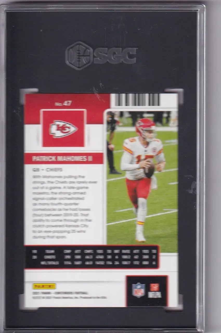 Graded Patrick Mahomes SGC 10 football card from 2021 Panini Contenders Ticket Kansas City Chiefs