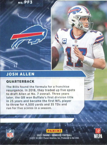 Josh Allen Buffalo Bills football card from 2021 Panini Donruss Power Formulas series