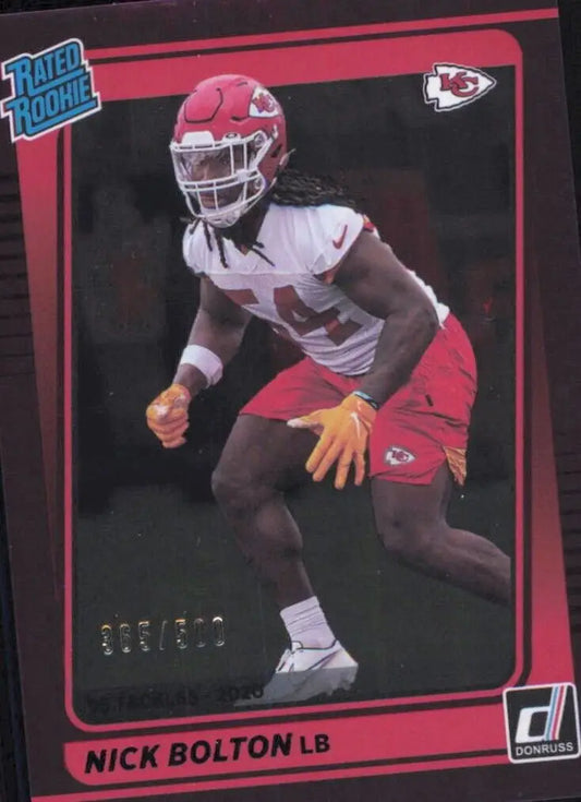 Nick Bolton rookie card from 2021 Panini Donruss Season Stat Line Rated Rookie /500