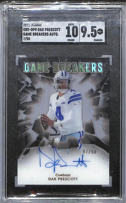 Graded 2021 Panini Game Breakers Dak Prescott autographed football card with auto 7/50