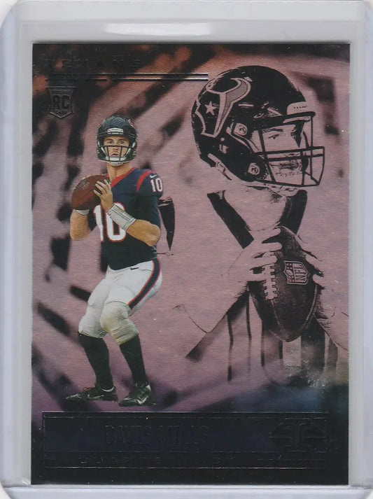 Football trading card of Davis Mills in dark jersey for Panini Illusions Houston Texans
