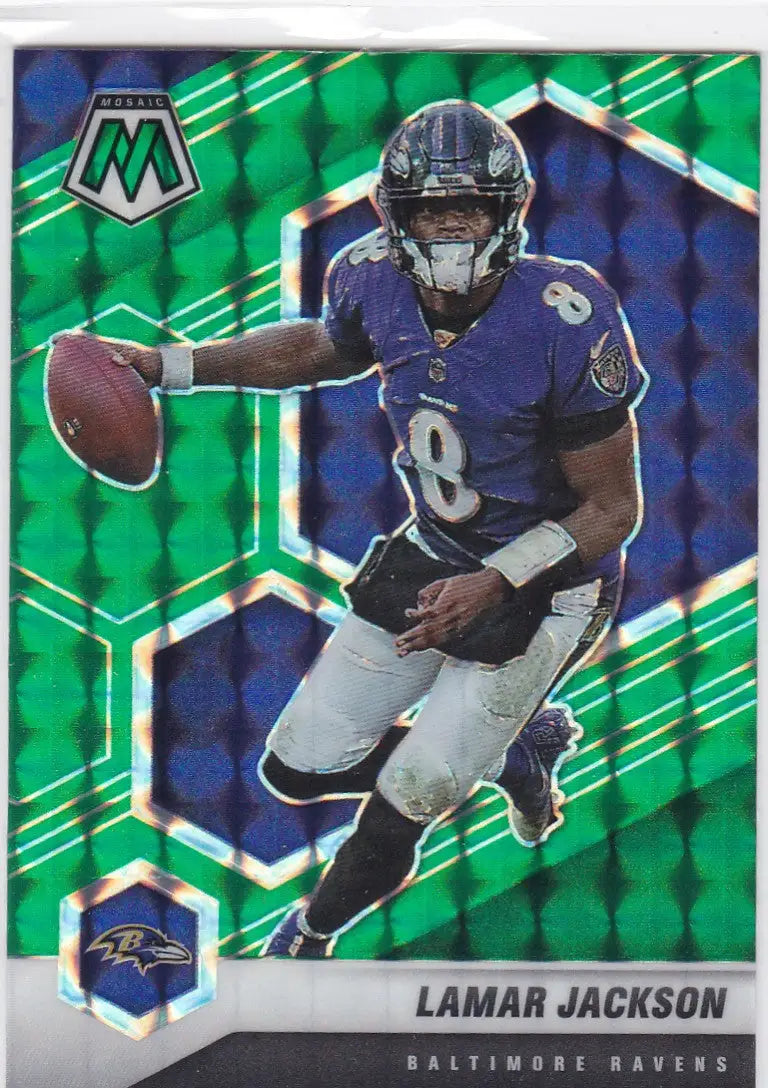 2021 Panini Mosaic #19 Lamar Jackson Green Prizm Baltimore Ravens
