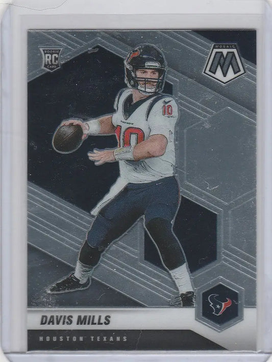 Football trading card of Davis Mills Houston quarterback in throwing stance, Panini Mosaic