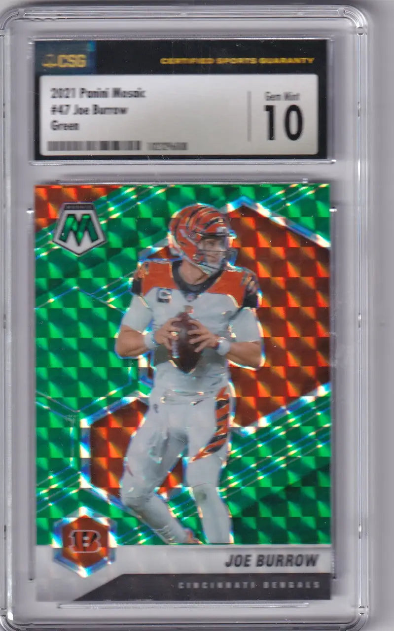 Graded Joe Burrow football trading card Panini Mosaic Green CSG 10 Cincinnati Bengals