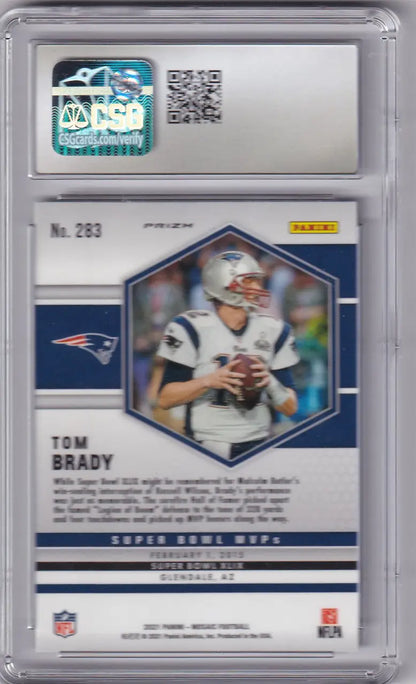 Tom Brady Panini Mosaic Green football trading card in protective slab, Mosaic Green CSG