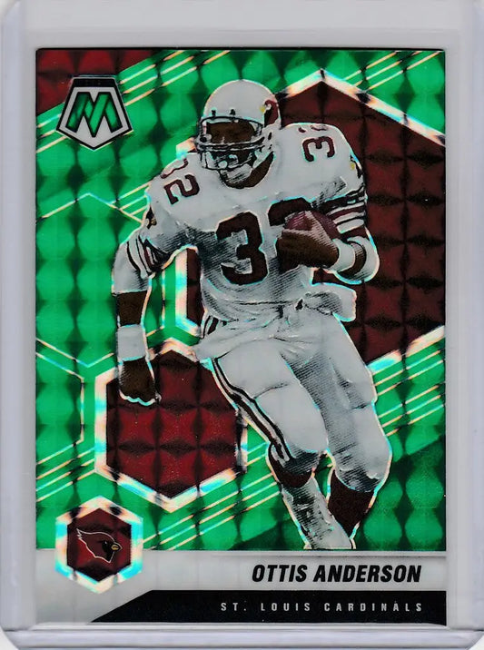 Football trading card of Ottis Anderson Arizona Cardinals in white uniform, Panini Mosaic Green Prizm