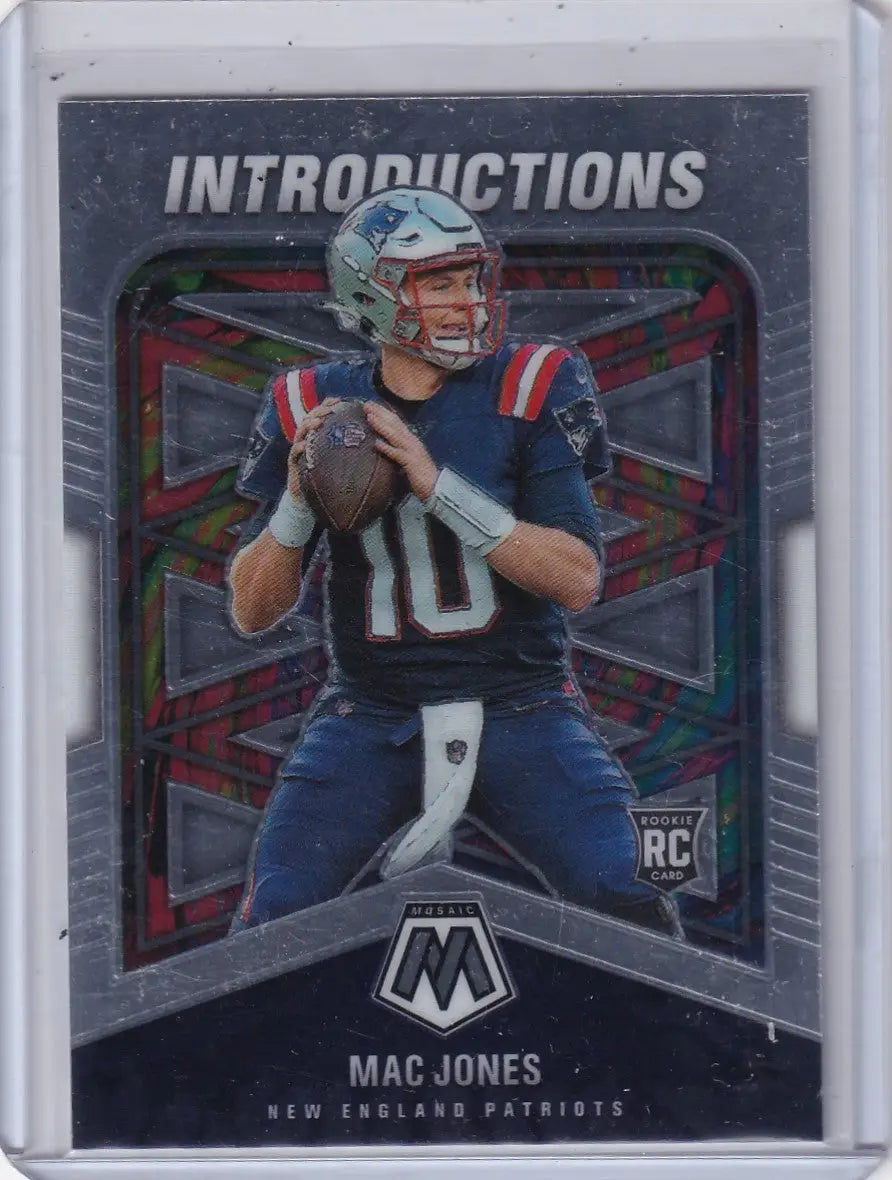 Football trading card of Mac Jones from Panini Mosaic New England Patriots 2021
