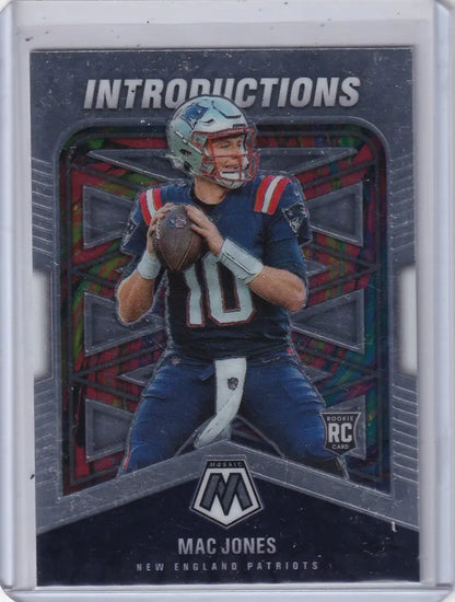 Football trading card of Mac Jones from Panini Mosaic New England Patriots 2021