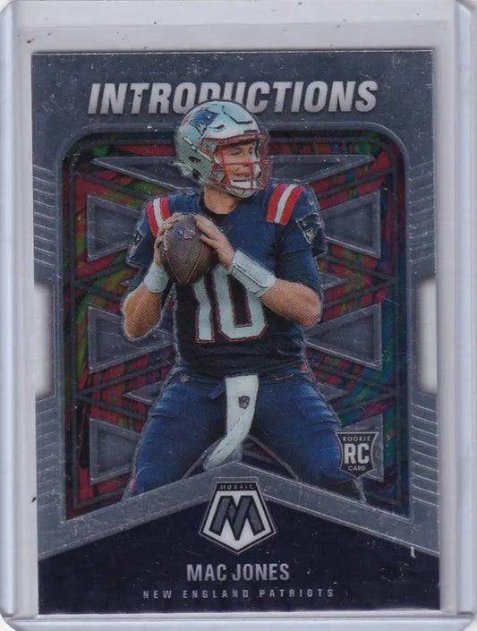 Football trading card of Mac Jones from Panini Mosaic New England Patriots 2021
