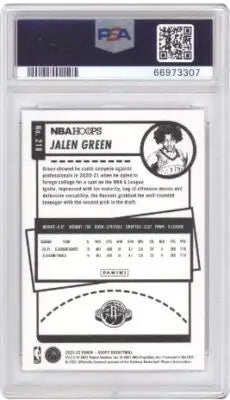 Graded NBA Hoops Jalen Green rookie basketball card from 2021 Panini NBA Hoops series