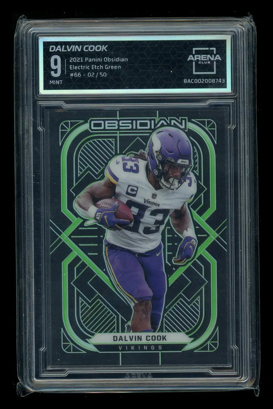 Graded Dalvin Cook football card from Panini Obsidian Electric Etch Green series