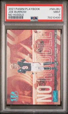 Panini Playbook Joe Burrow No Huddle football trading card PSA 9