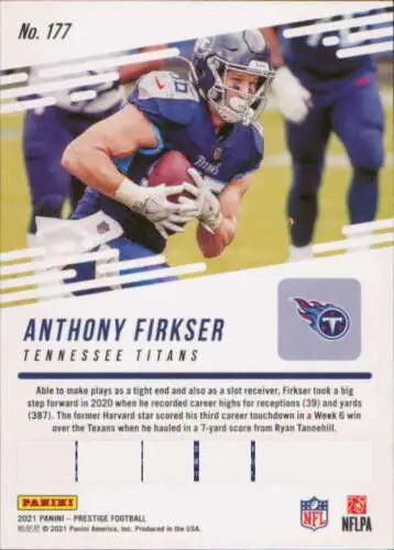 Anthony Firkser 2021 Panini Prestige #177 football card in NM-MT condition, original gloss