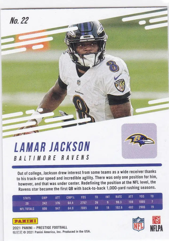 Football trading card of Lamar Jackson XTRA with Sunburst Baltimore Ravens design