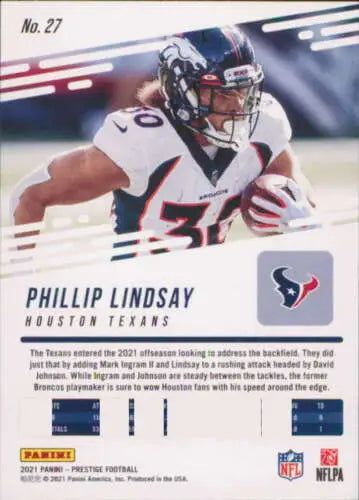 2021 Panini Prestige #27 Phillip Lindsay NM-MT Texans football card with original gloss