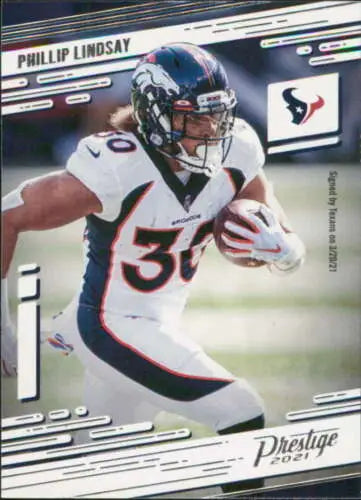 Phillip Lindsay football card 2021 Panini Prestige #27 featuring original gloss finish