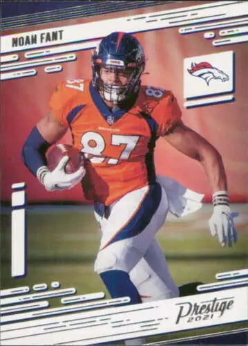 Noah Fant football card from 2021 Panini Prestige features original gloss and NM-MT grade