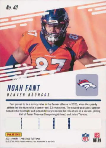 2021 Panini Prestige #40 Noah Fant NM-MT Broncos football trading card with original gloss