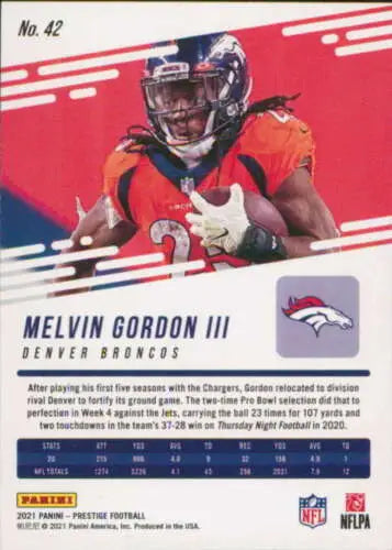 Melvin Gordon III football card 2021 Panini Prestige original gloss NM-MT Broncos