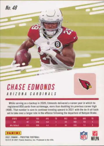 Chase Edmonds football card 2021 Panini Prestige NM-MT with original gloss finish
