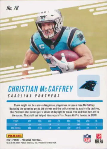 2021 Panini Prestige #78 Christian McCaffrey football card with original gloss quality