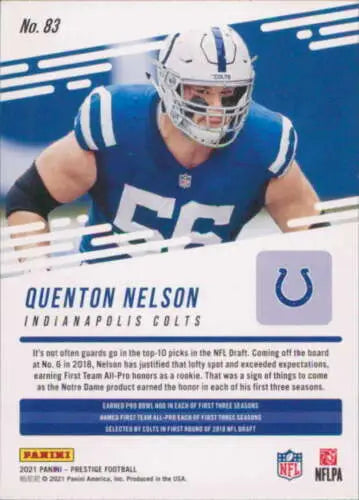 2021 Panini Prestige #83 Quenton Nelson NM-MT football card with original gloss finish