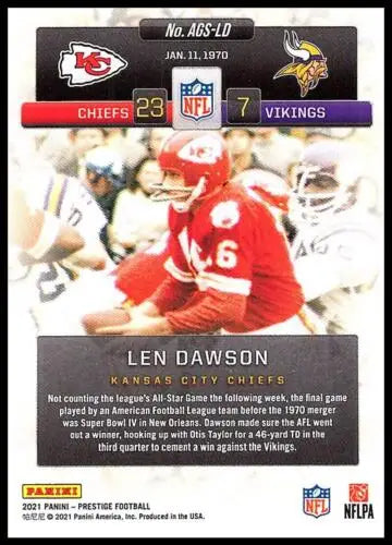 Len Dawson football card from 2021 Panini Prestige, often sells as original gloss