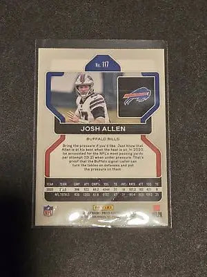 Josh Allen football card from Panini Prizm featuring Buffalo Bills player