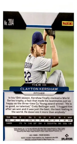 Clayton Kershaw baseball card 2021 Panini Prizm #204 original gloss NM-MT Dodgers