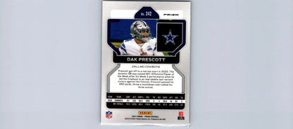 Dak Prescott football card from 2021 Panini Prizm #242 No Huddle trading cards