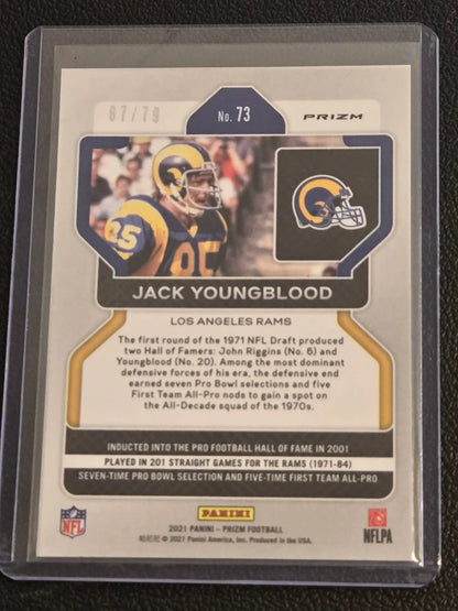 Jack Youngblood Los Angeles Rams trading card from Panini Prizm No Huddle Blue series