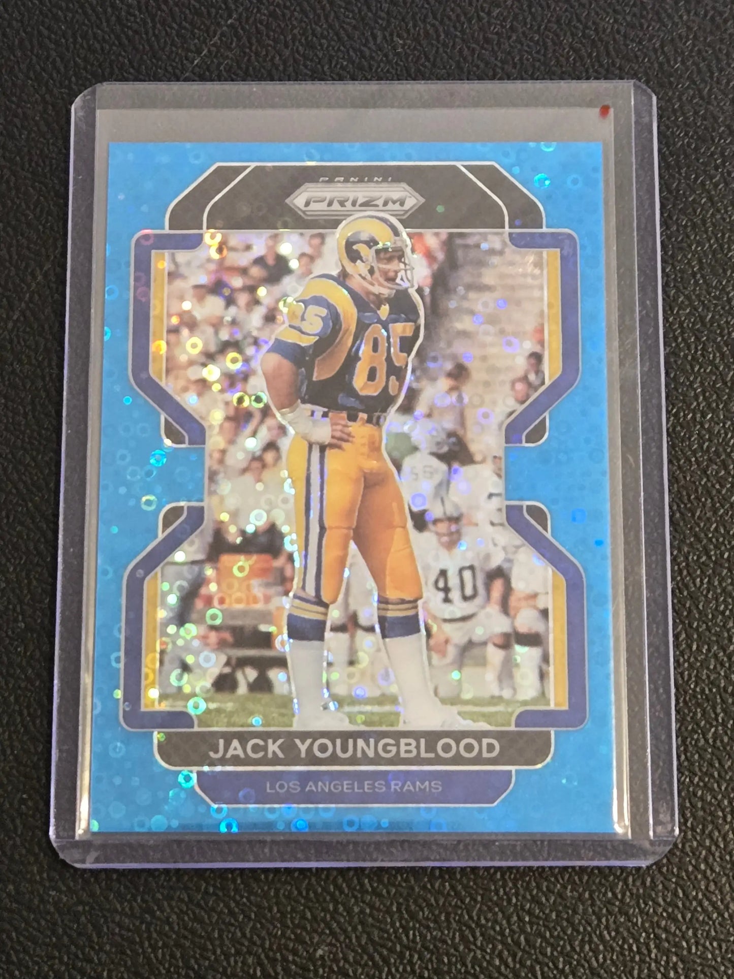 Jack Youngblood Los Angeles Rams Panini Prizm Huddle Blue trading card with glitter background