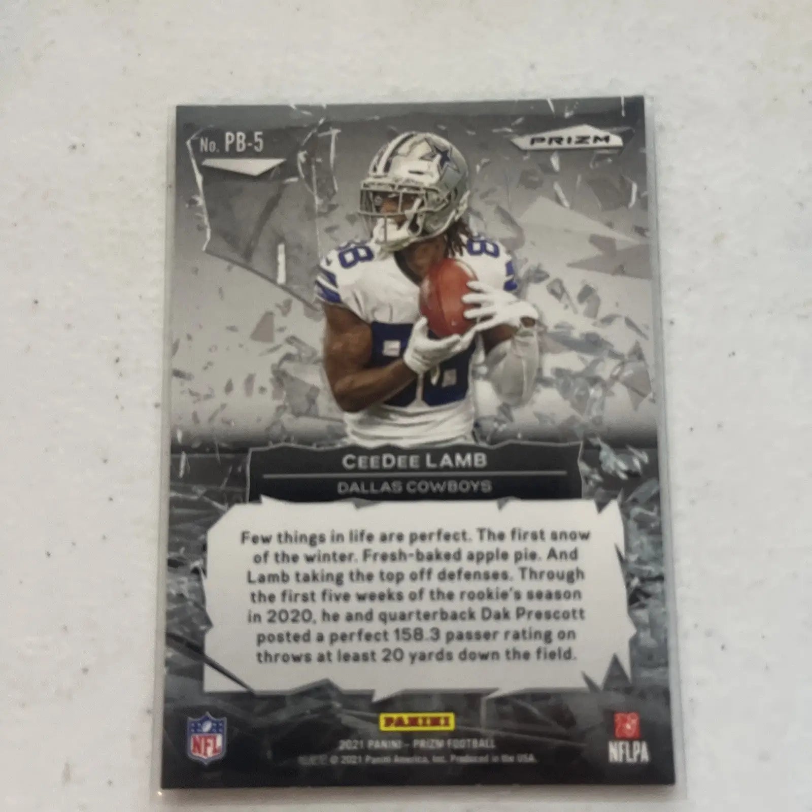 CeeDee Lamb football card from 2021 Panini Prizm Break Insert #PB-5 Dallas Cowboys