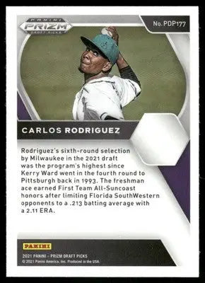 Baseball trading card of Carlos Rodriguez from 2021 Panini Prizm Draft Picks