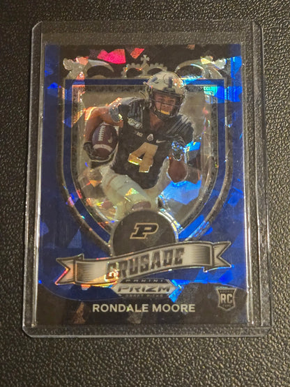 Blue football trading card of Rondale Moore from Panini Prizm Draft Picks Blue Ice series