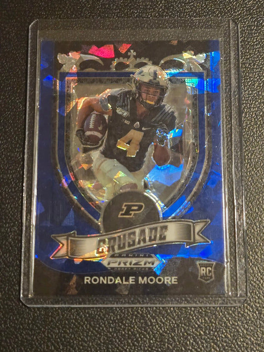 Blue football trading card of Rondale Moore from Panini Prizm Draft Picks Blue Ice series