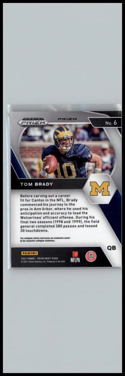 Tom Brady football card from Panini Prizm Draft Picks 2021 Michigan Wolverines