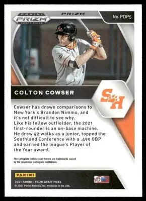 Baseball trading card of Colton Cowser from Panini Prizm Draft Picks series