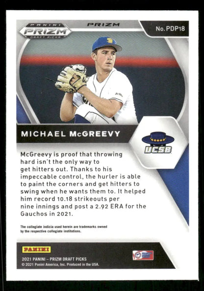 Baseball trading card of Michael McGreevy from Panini Prizm Draft Picks series