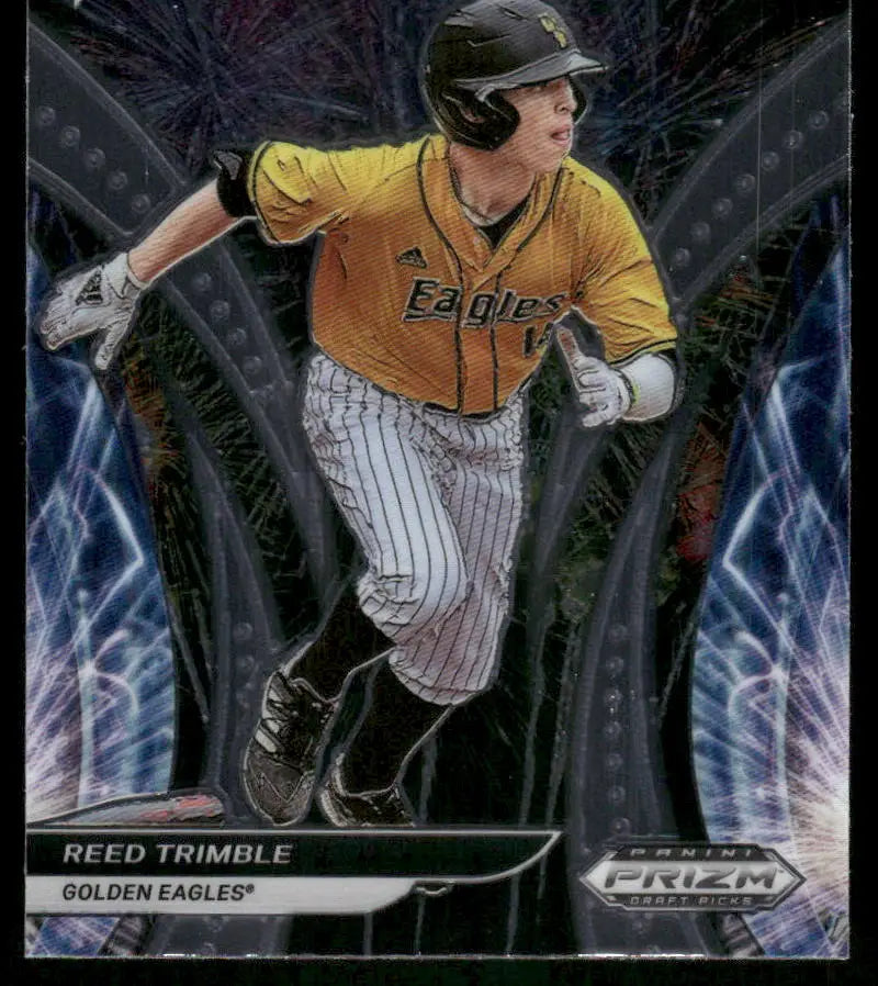 Baseball trading card of Reed Trimble in yellow jersey from Panini Prizm Draft Picks
