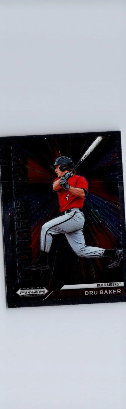 Dru Baker baseball card from 2021 Panini Prizm Draft Picks Thunderstruck set