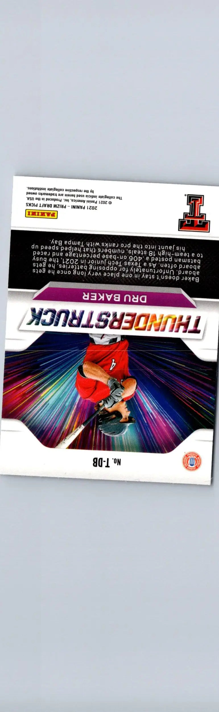 Baseball card of Dru Baker from Panini Prizm Draft Picks 2021 Thunderstruck